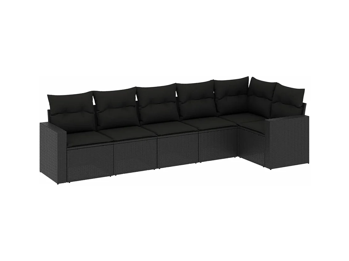6-tlg. Garten-Sofagarnitur mit Kissen Schwarz Poly Rattan