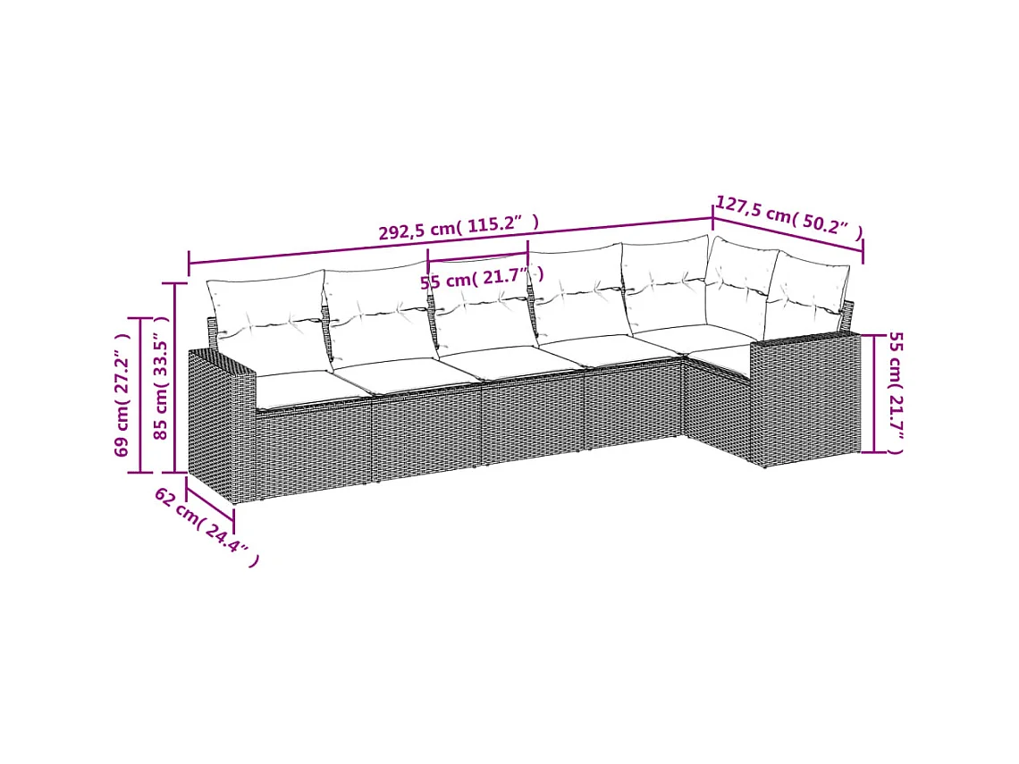 6-tlg. Garten-Sofagarnitur mit Kissen Schwarz Poly Rattan