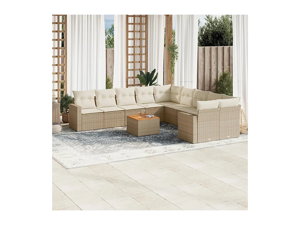 11-delige Tuinset met kussens poly rattan beige
