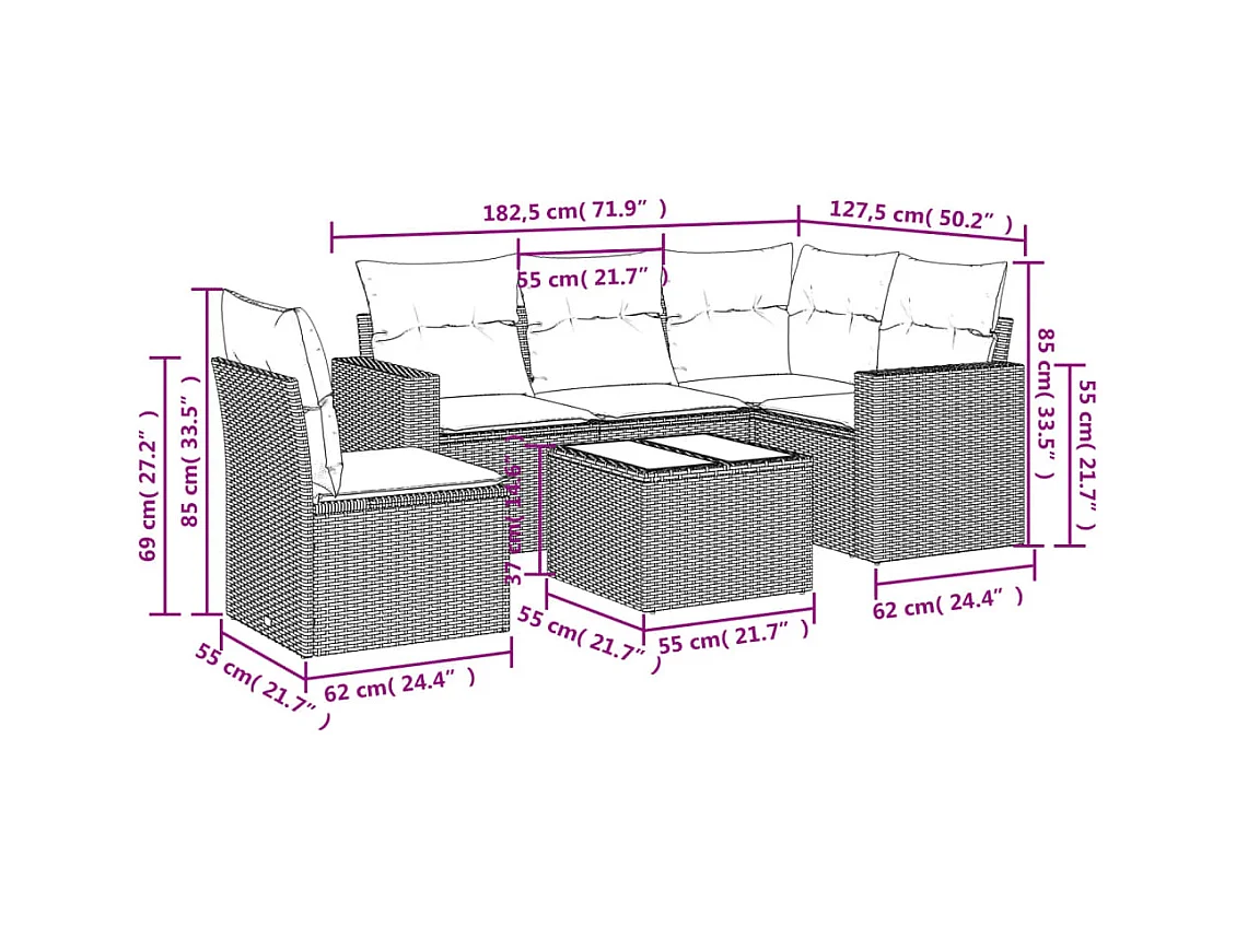 6-tlg. Garten-Sofagarnitur mit Kissen Schwarz Poly Rattan
