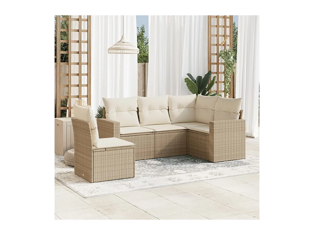 Salon de jardin avec coussins 5 pcs beige résine tressée