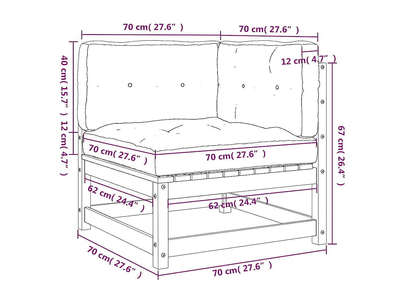 Canapés d'angle de jardin et coussins 2 pcs bois massif douglas