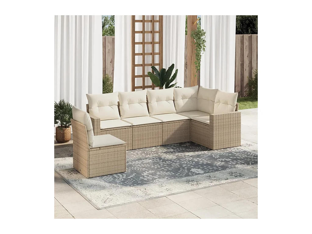 Juego de sofás jardín con cojines 6 pzas ratán sintético beige