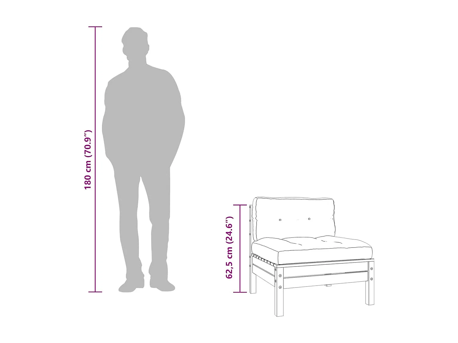 Gartensofa ohne Armlehnen mit Kissen Kiefernholz