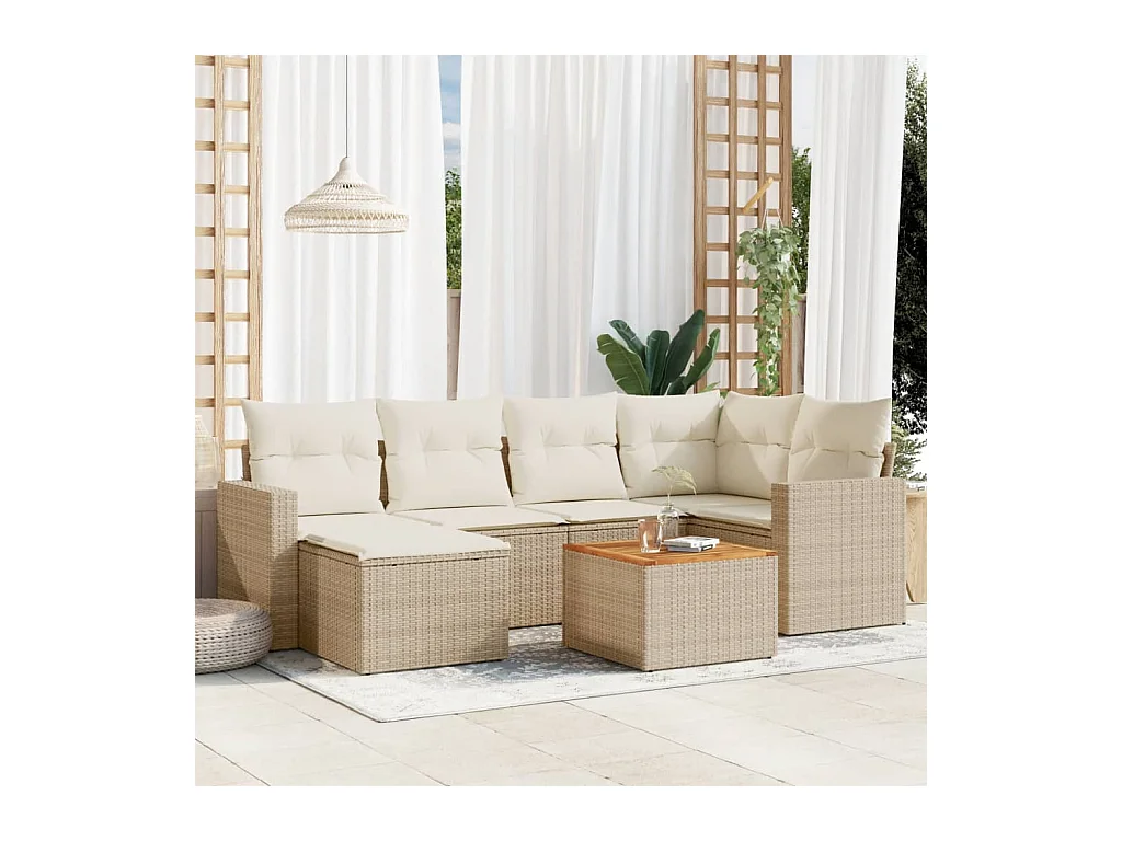 Salon de jardin avec coussins 7 pcs beige résine tressée