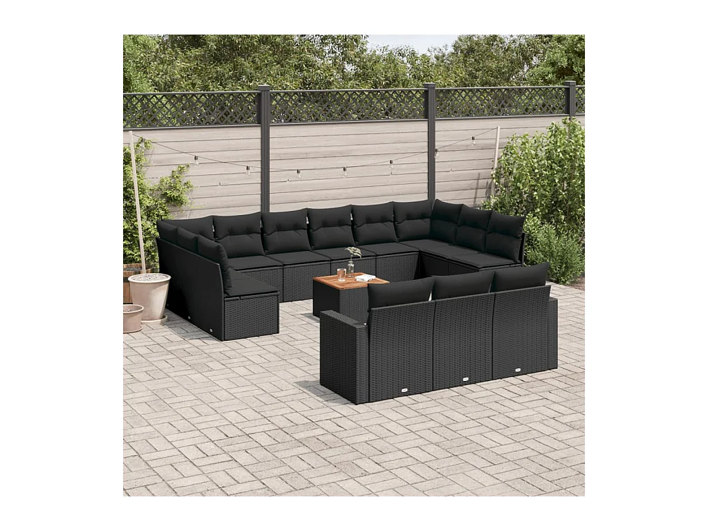14-tlg. Garten-Sofagarnitur mit Kissen Schwarz Poly Rattan