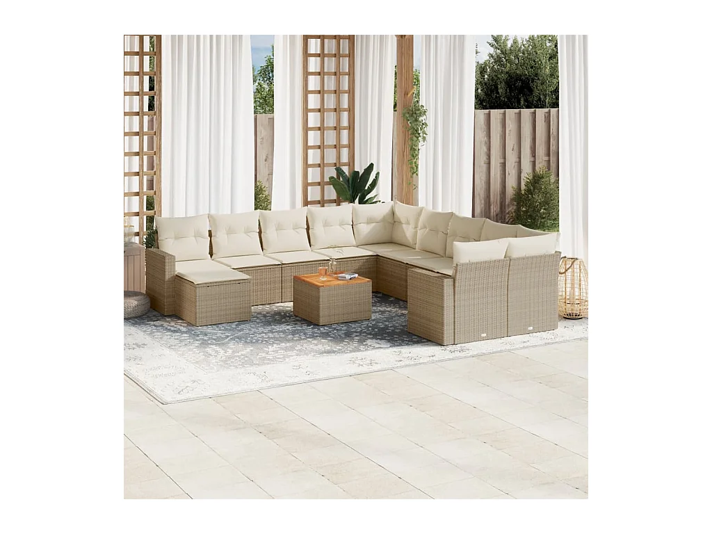 12-tlg. Garten-Sofagarnitur mit Kissen Beige Poly Rattan