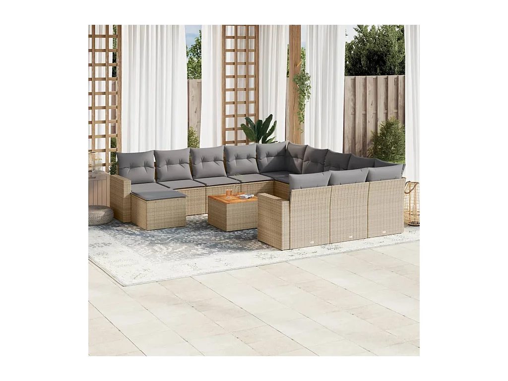 Set sofás de jardín con cojines 13 pzas ratán sintético beige