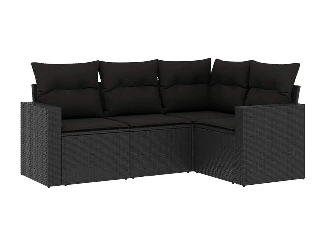 Set Divani da Giardino 4 pz con Cuscini Nero in Polyrattan