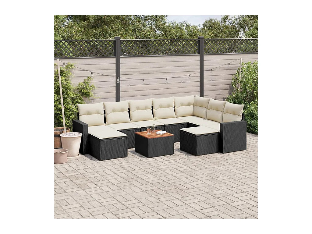 Salon de jardin 10 pcs avec coussins noir résine tressée