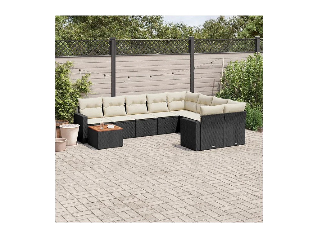 Salon de jardin 10 pcs avec coussins noir résine tressée