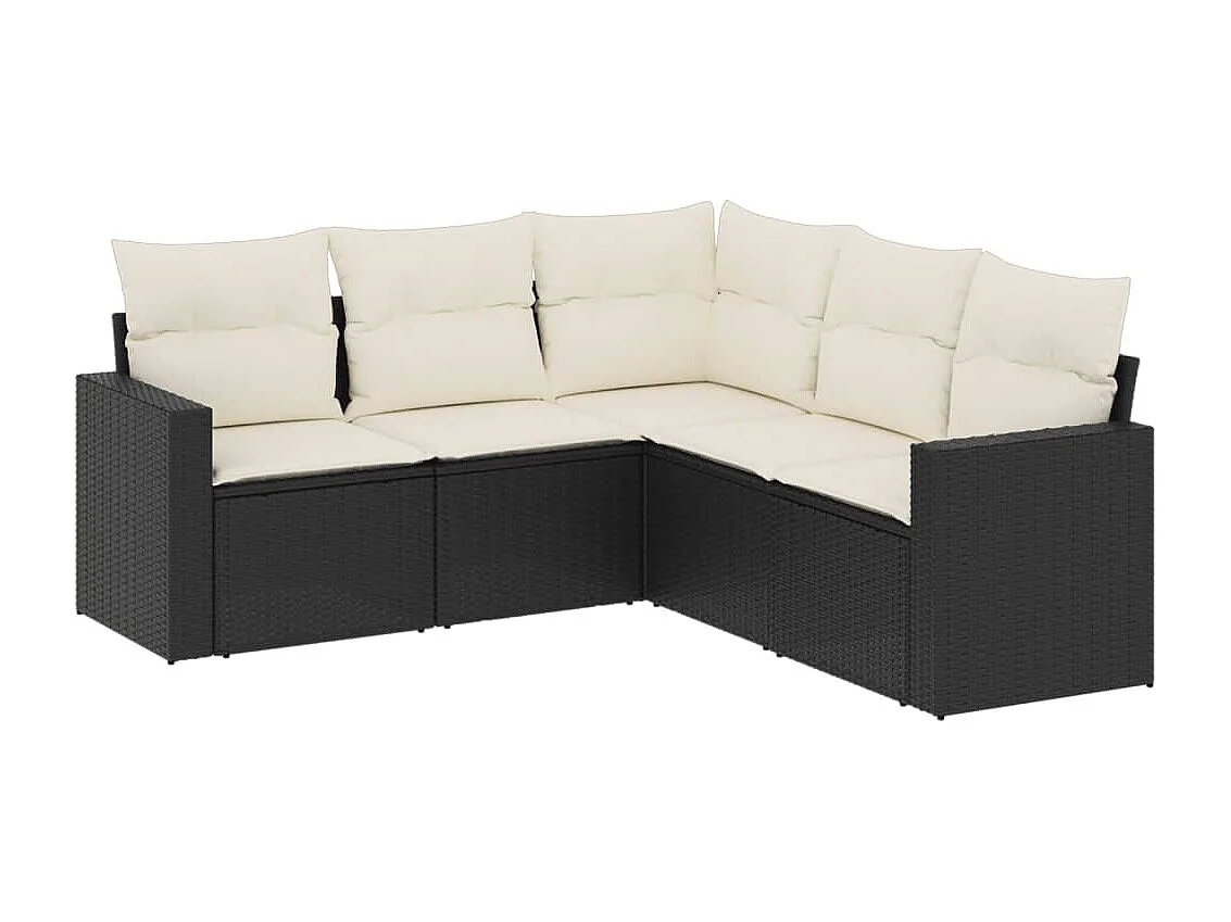 Salon de jardin 5 pcs avec coussins noir résine tressée