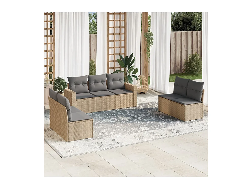 Salon de jardin avec coussins 7 pcs beige résine tressée