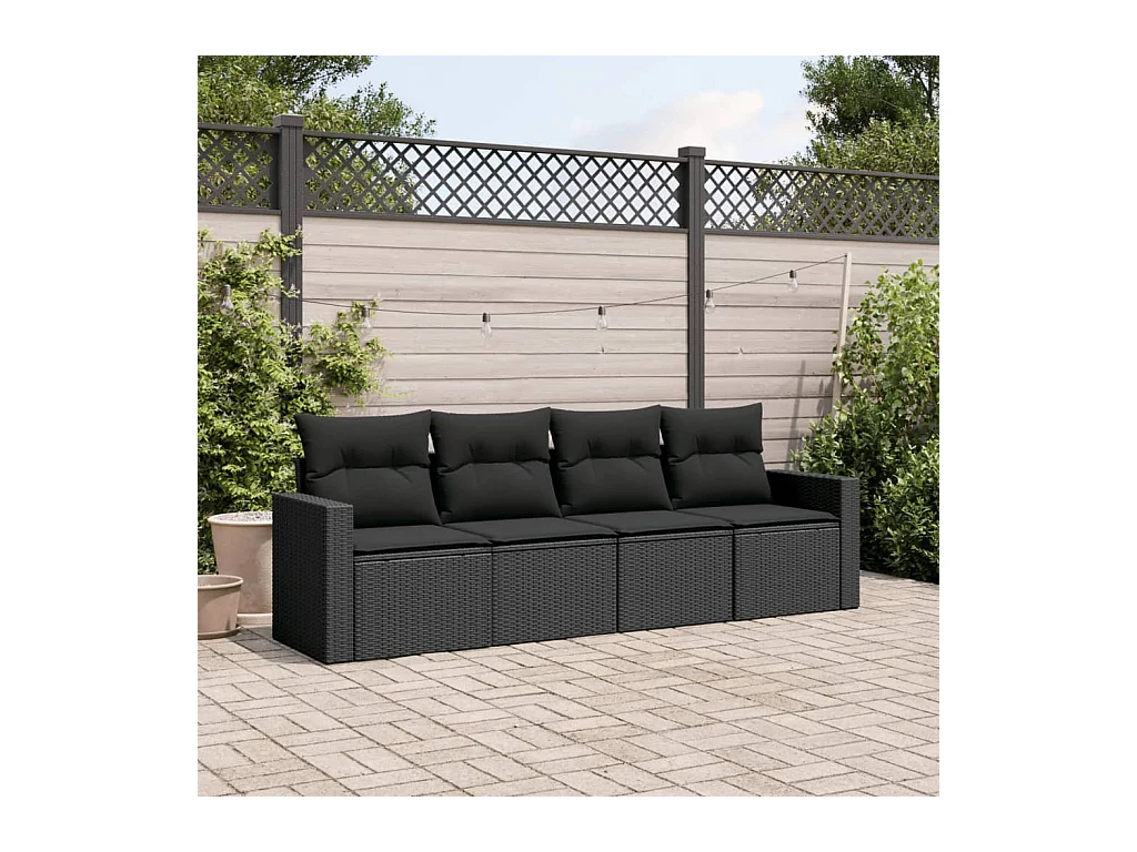 Set Divani da Giardino 4 pz con Cuscini Nero in Polyrattan