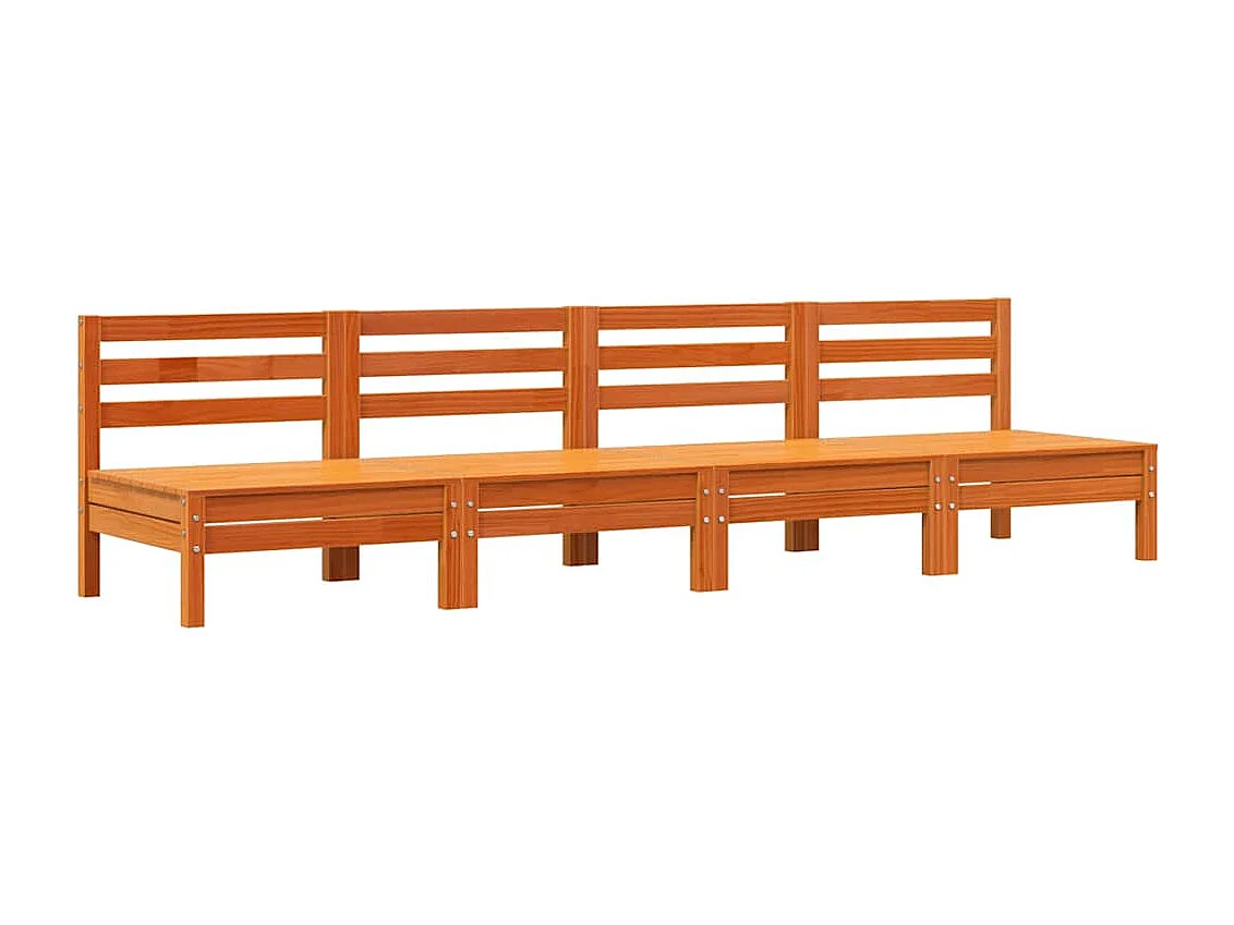 Canapés de jardin sans accoudoirs 4 pcs cire marron bois massif