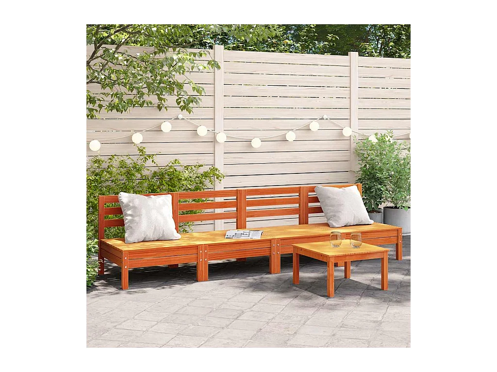 Canapés de jardin sans accoudoirs 4 pcs cire marron bois massif