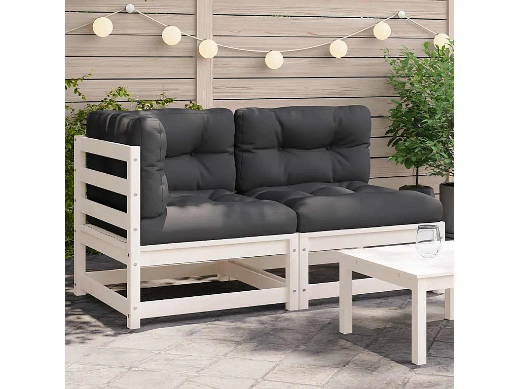 Divano Giardino con Cuscini 2 Posti Bianco Legno Massello Pino