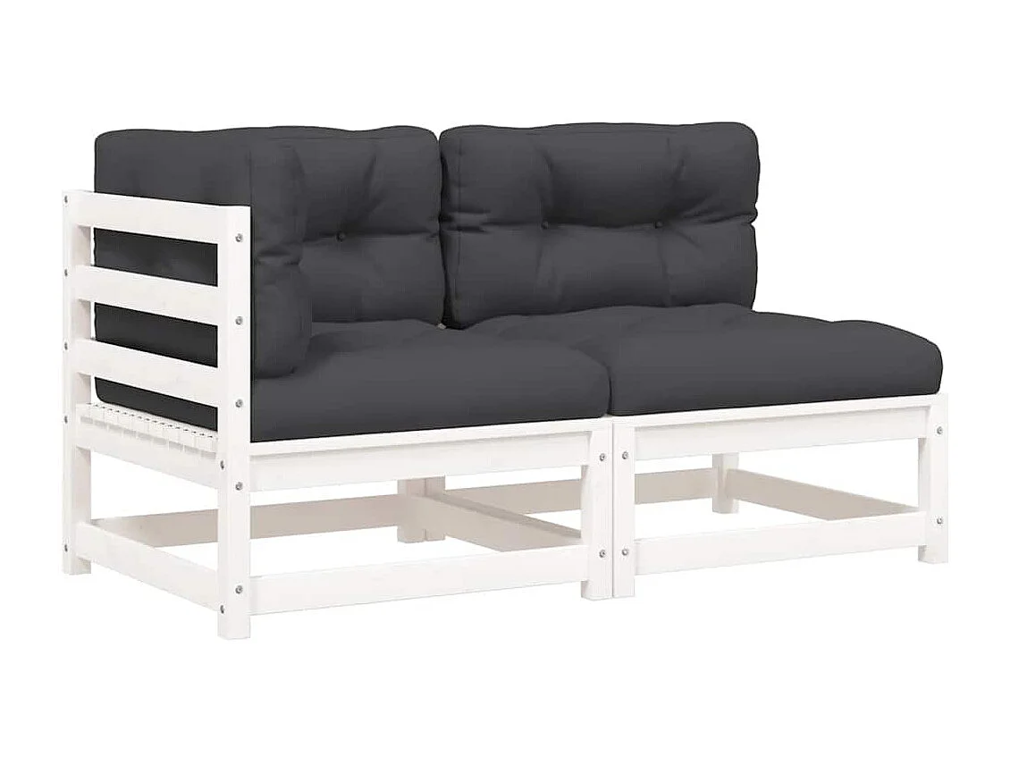 Divano Giardino con Cuscini 2 Posti Bianco Legno Massello Pino