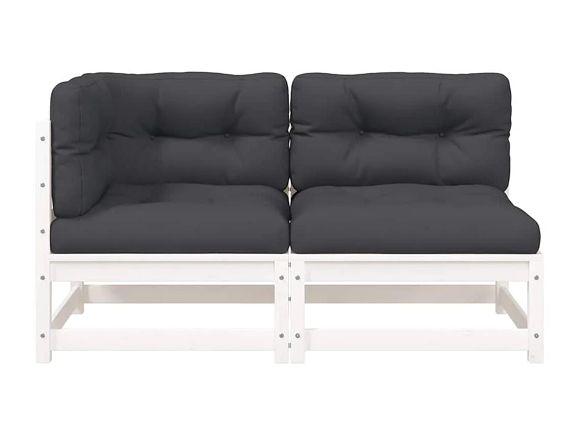 Divano Giardino con Cuscini 2 Posti Bianco Legno Massello Pino