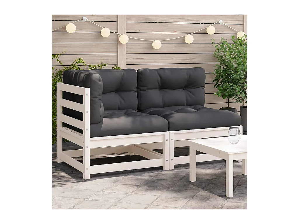 Canapé de jardin et coussins 2 places blanc bois de pin massif