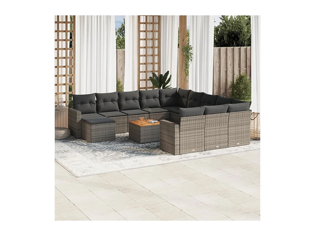 Set Divani da Giardino 13 pz con Cuscini Grigio in Polyrattan