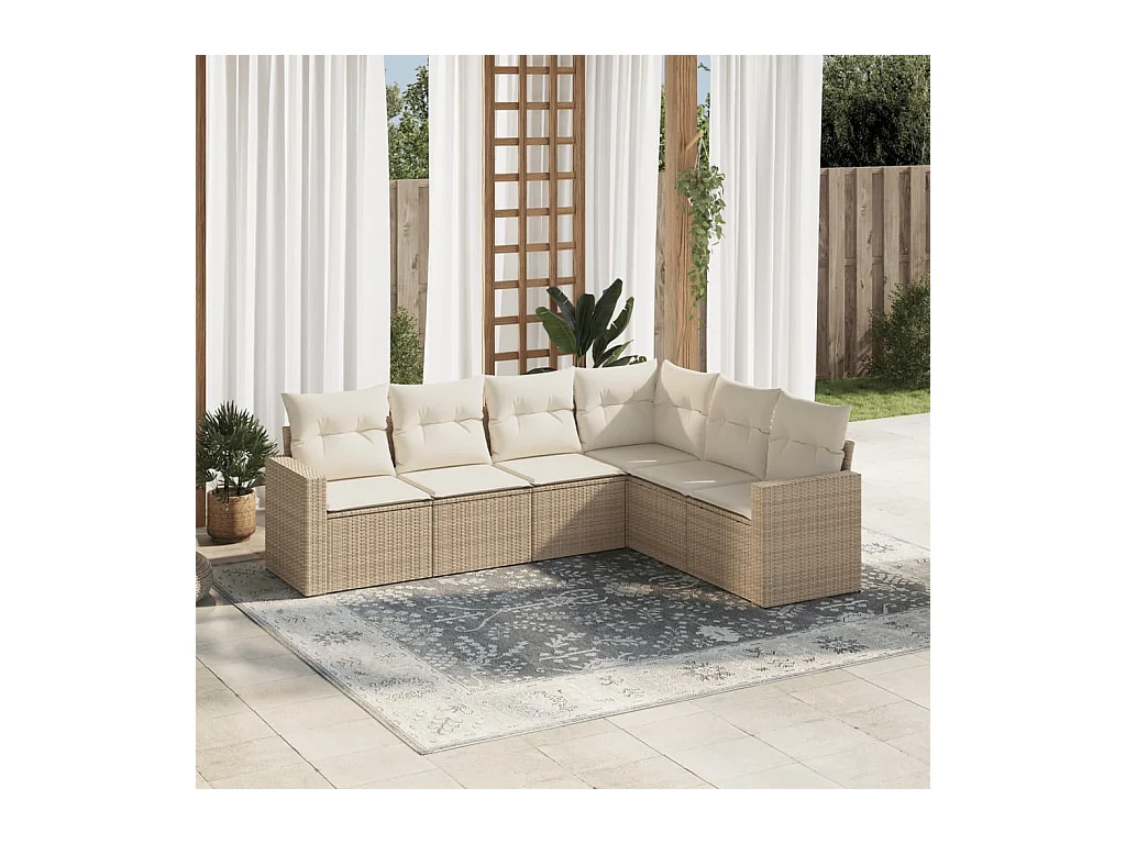 Set Divano da Giardino 6 pz con Cuscini Beige in Polyrattan