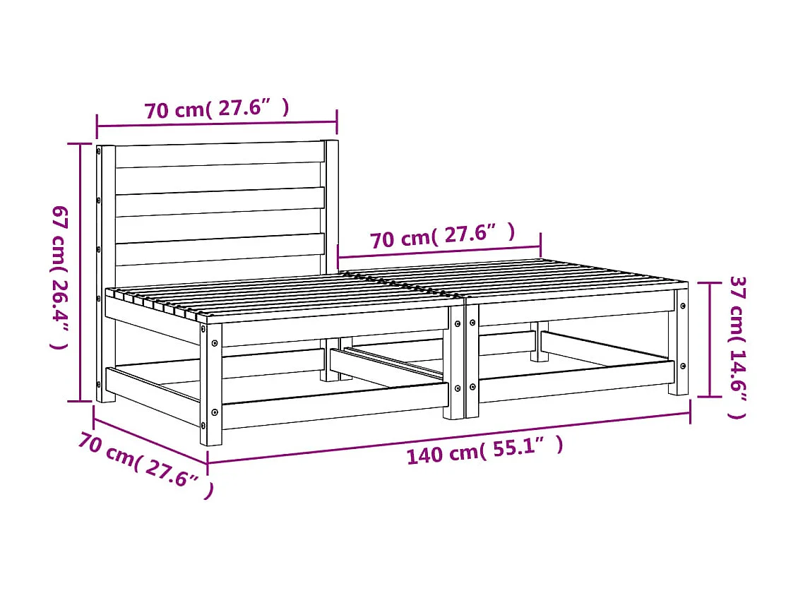 Canapé de jardin sans accoudoirs repose-pieds bois pin imprégné