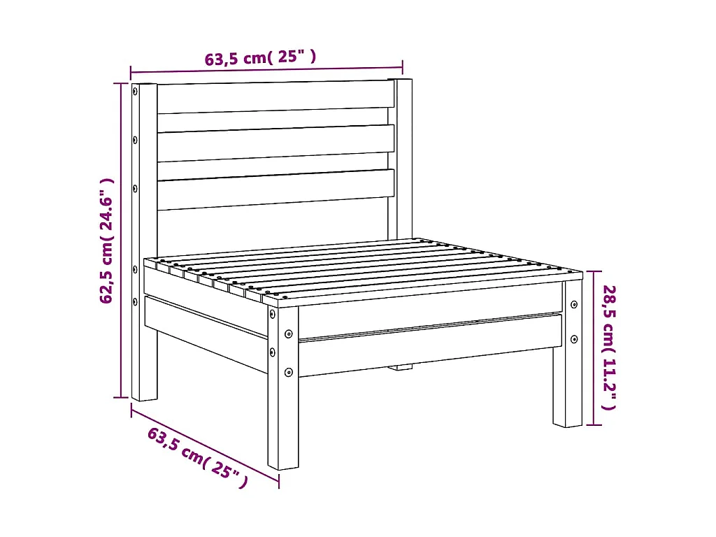 Canapé de jardin sans accoudoirs cire marron bois de pin massif