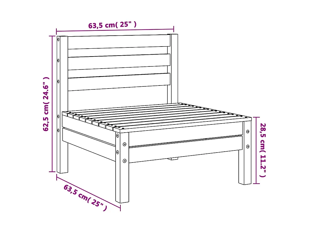 Canapé de jardin sans accoudoirs cire marron bois de pin massif