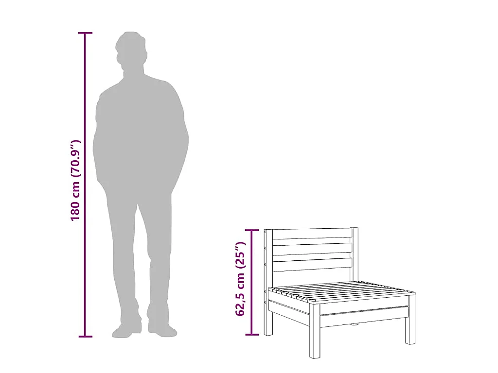 Canapé de jardin sans accoudoirs cire marron bois de pin massif