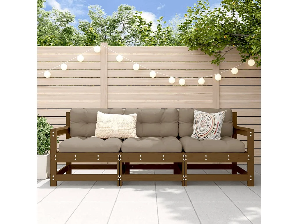 Juego de muebles jardín 3 pzas madera maciza pino marrón miel