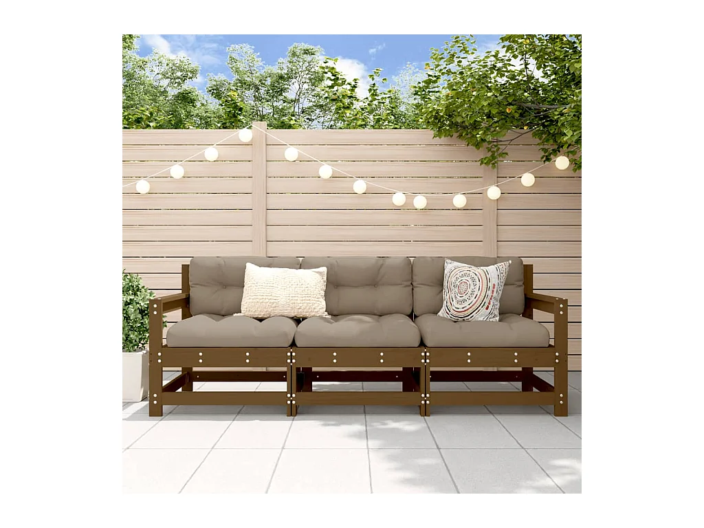 Salon de jardin 3 pcs marron miel bois de pin massif