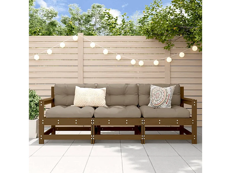 3-delige Loungeset massief grenenhout honingbruin