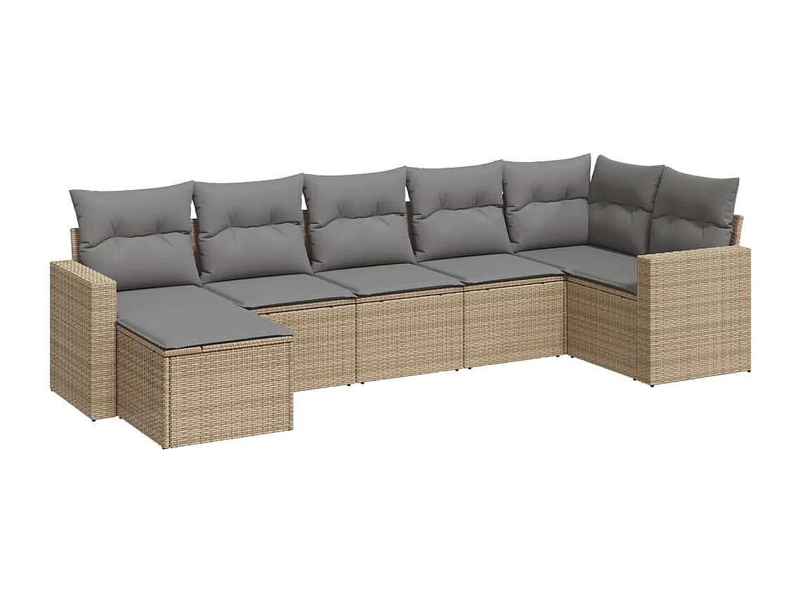Salon de jardin avec coussins 7 pcs beige résine tressée