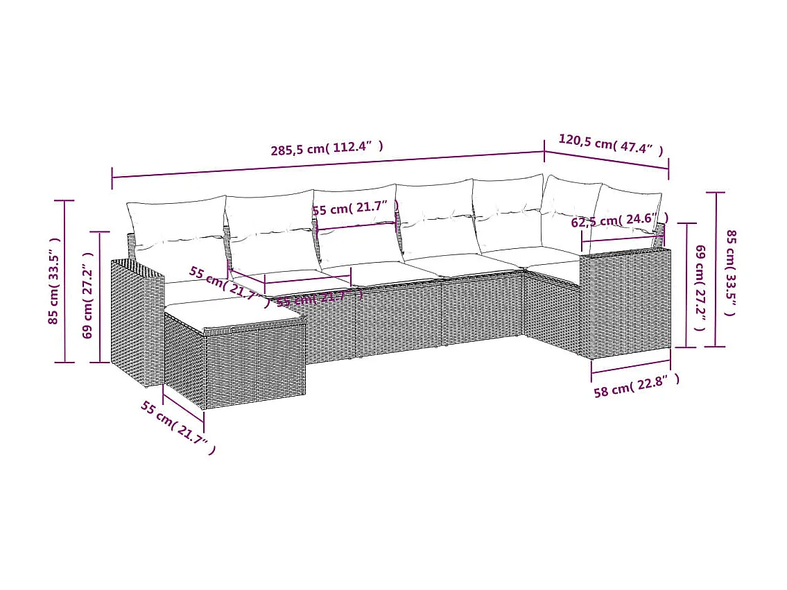 Salon de jardin avec coussins 7 pcs beige résine tressée