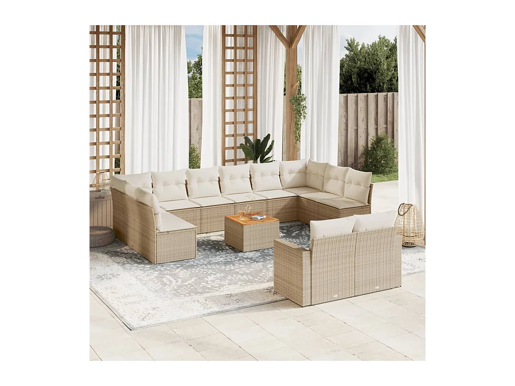 Set sofás de jardín con cojines 13 pzas ratán sintético beige
