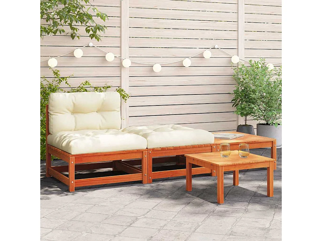 Canapé de jardin sans accoudoirs avec coussins et repose-pieds