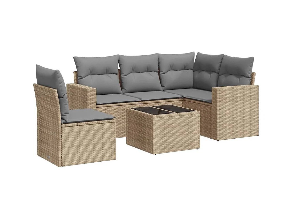 6-tlg. Garten-Sofagarnitur mit Kissen Beige Poly Rattan