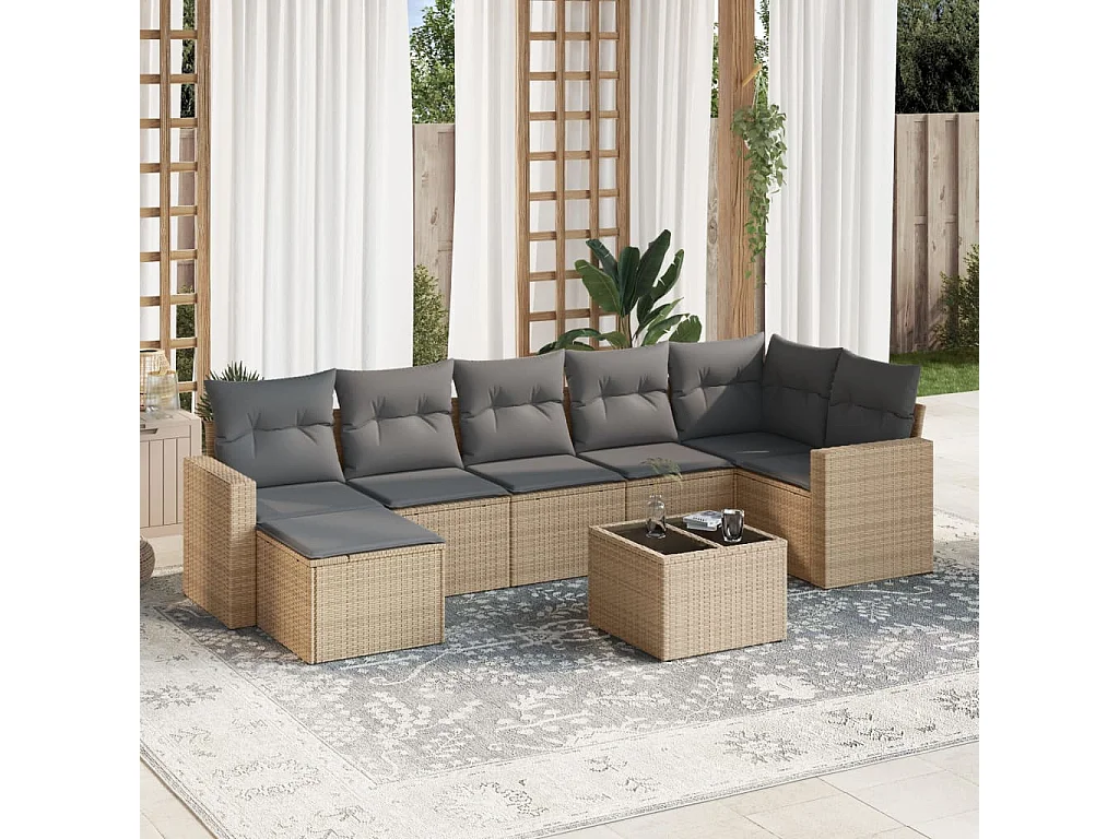 8-tlg. Garten-Sofagarnitur mit Kissen Beige Poly Rattan
