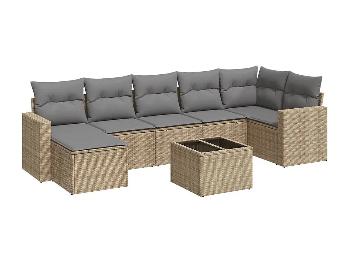 8-tlg. Garten-Sofagarnitur mit Kissen Beige Poly Rattan