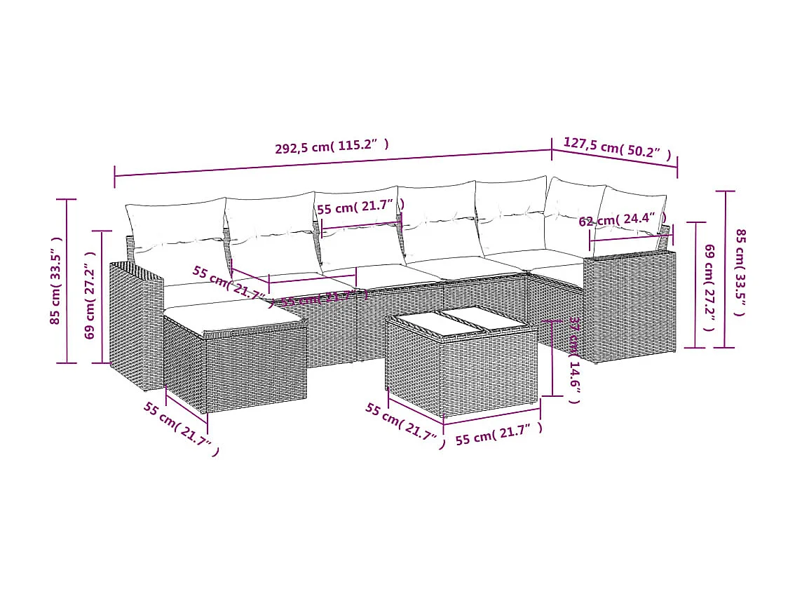 8-tlg. Garten-Sofagarnitur mit Kissen Beige Poly Rattan