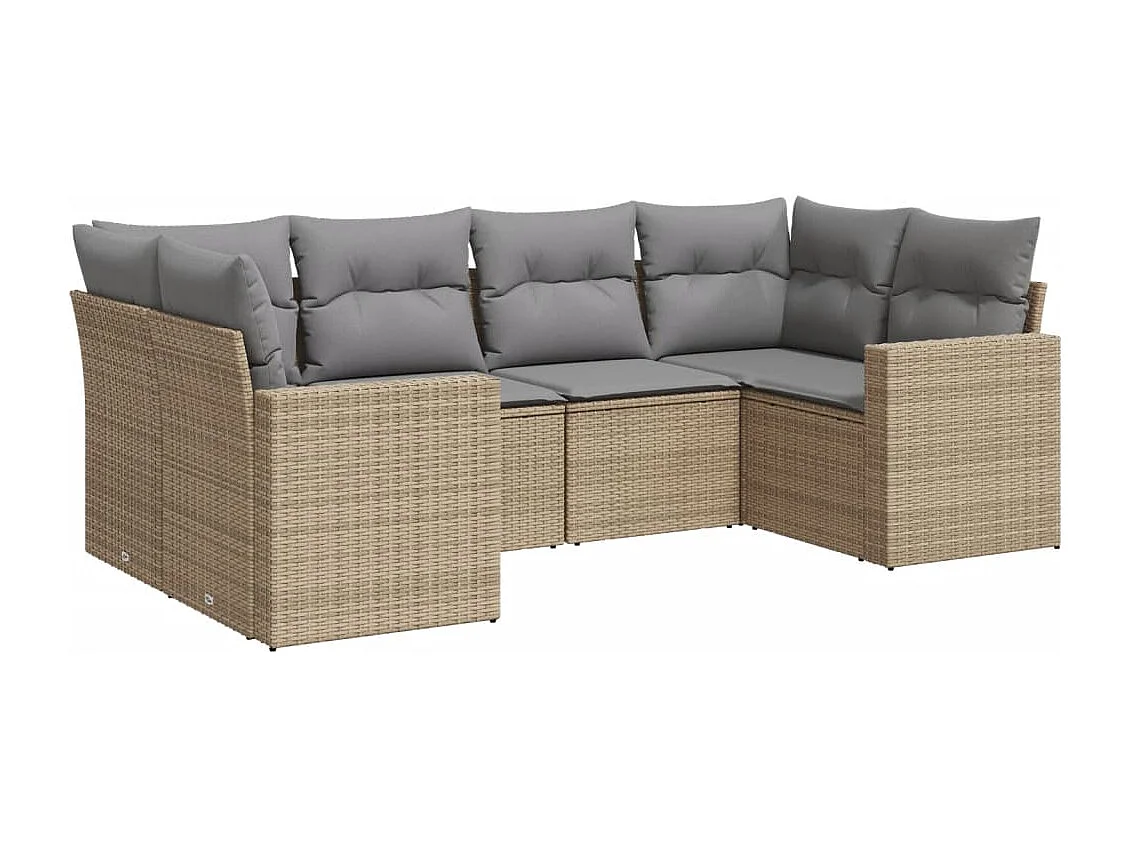 Set Divano da Giardino 6 pz con Cuscini Beige in Polyrattan