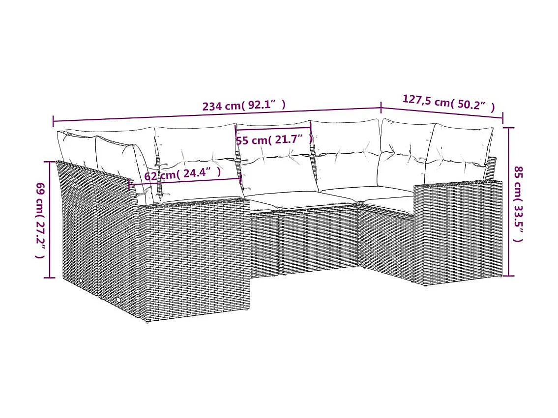 Set Divano da Giardino 6 pz con Cuscini Beige in Polyrattan
