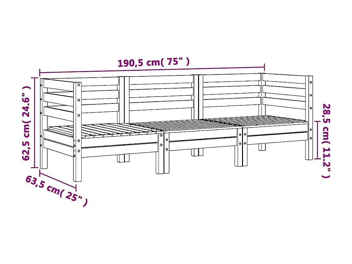 Tuinbank 3-zits massief grenenhout wit