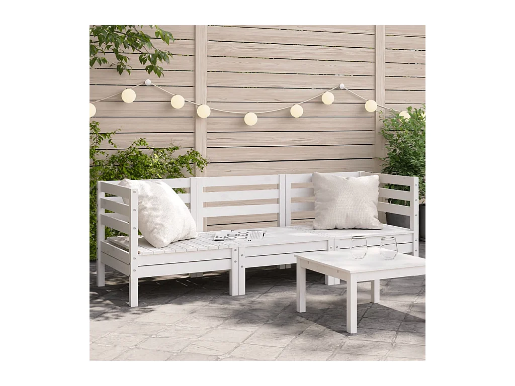 Canapé de jardin 3 places blanc bois de pin massif