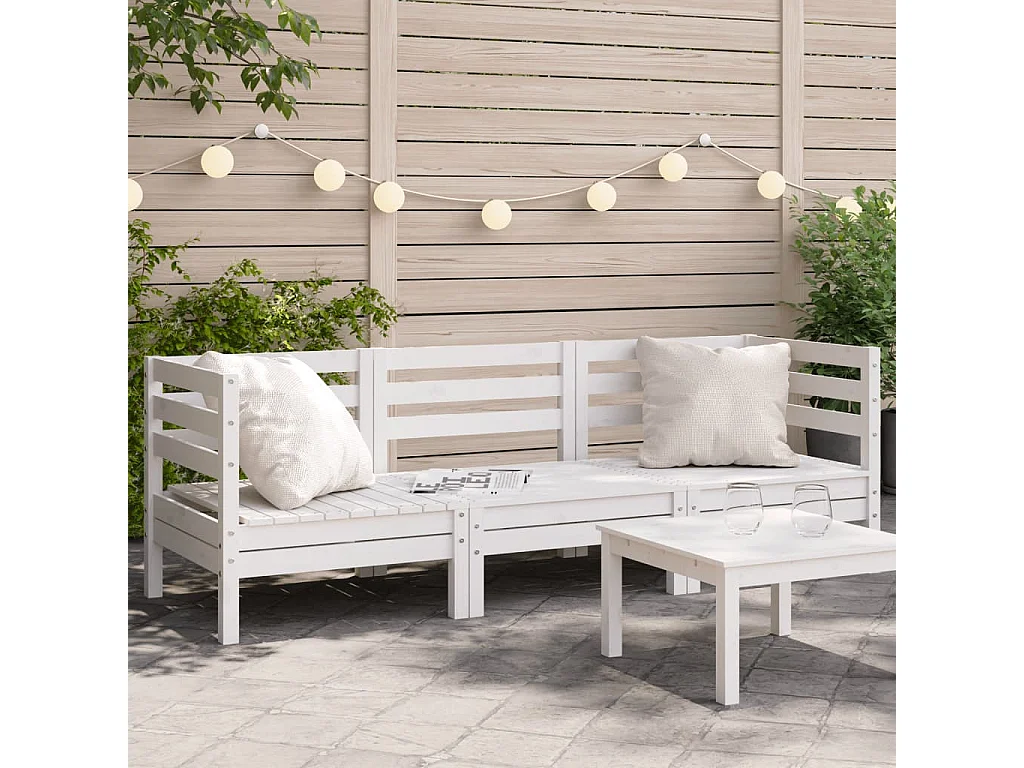 Gartensofa 3-Sitzer Weiß Massivholz Kiefer