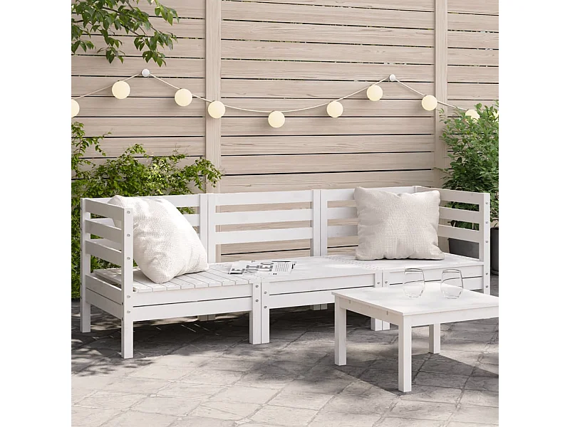 Sofá de 3 lugares para jardim pinho maciço branco