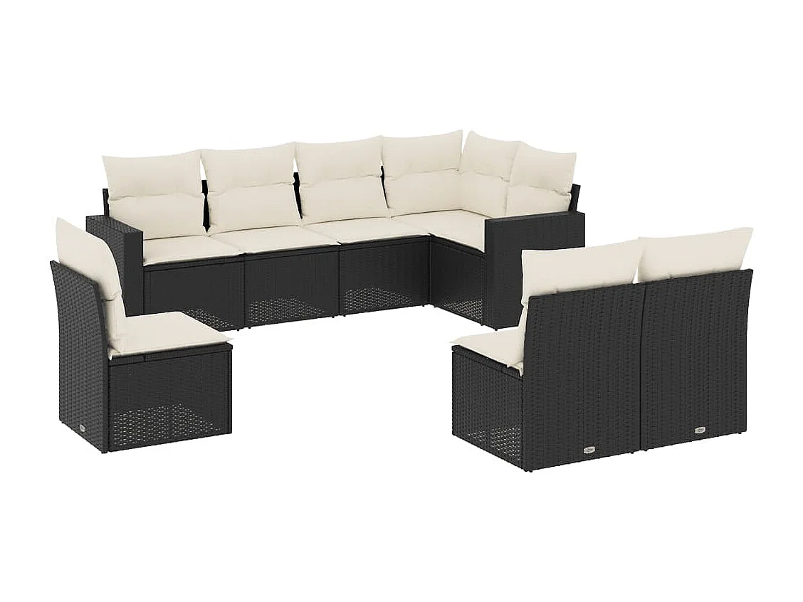8-delige Loungeset met kussens poly rattan zwart