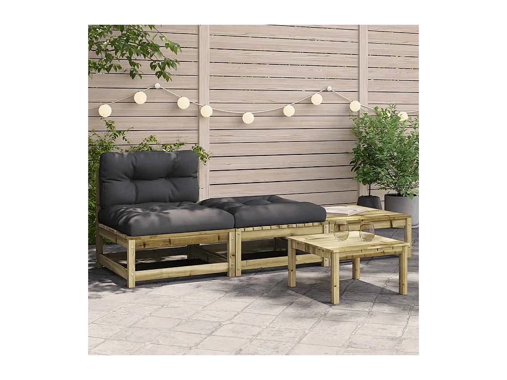 Canapé de jardin sans accoudoirs avec coussins et repose-pieds