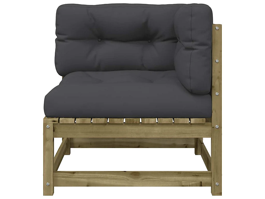 Canapé d'angle de jardin avec coussins bois de pin imprégné
